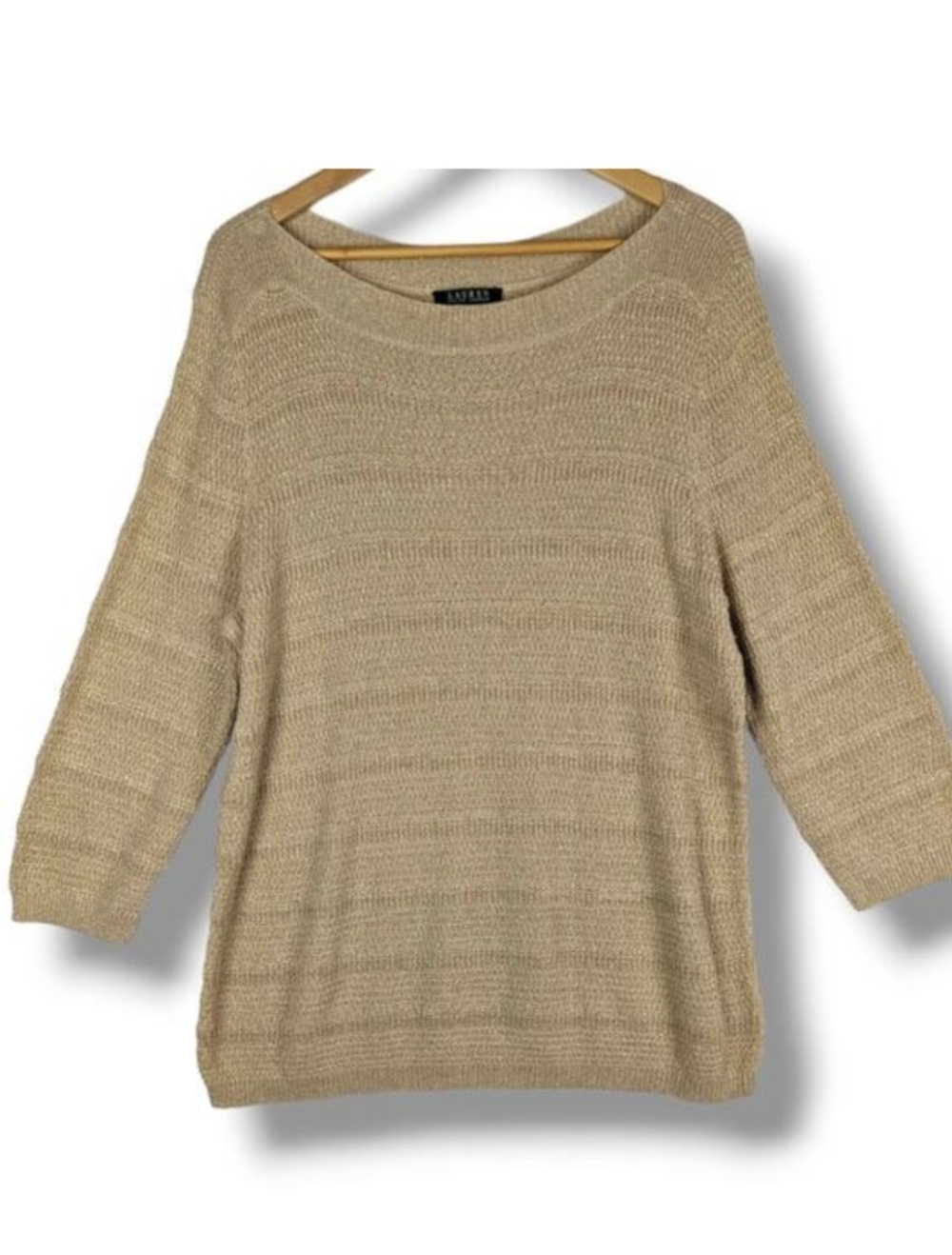 Lauren Ralph Lauren Boatneck Sweater 3X Plus Tan Gold Metallic‎ Thread accent